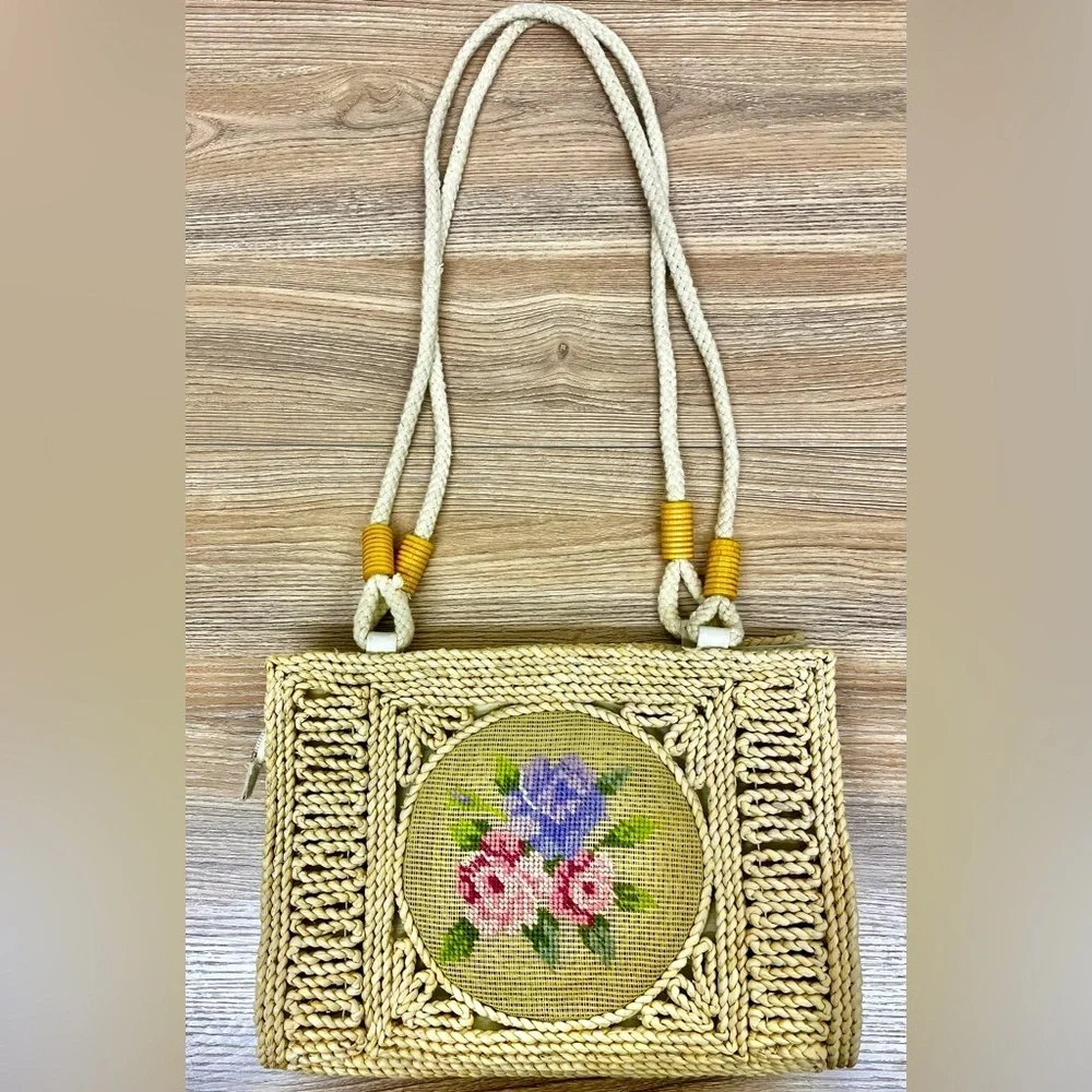 Vintage Cross Stitch Basket Weave Shoulder Bag - Picture 1 of 9